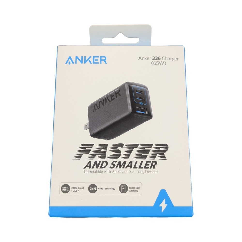 Pp6O Anker 336 Charger 65W 3-Port 2-C, 1-A Super Fast Charging - Black OPEN BOX